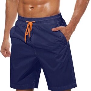 Men's Navy Swim Shorts with Orange Drawstring 9” inseam